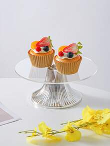 Gold & Silver Metal Base Acrylic Cake Stand, Transparent Dessert Display Tray, 1pc/3pcs Set, Large/Medium/Small, Suitable For Wedding, Birthday, Eid Party, Home Decor - Silver - View 2