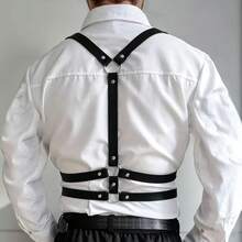 1pc Punk Gothic Geometric Pattern PU Leather Men's Suspenders Holiday Costume Gift - Black - View 3