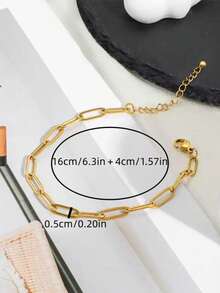 1pc Ins Thick Chain Gold Bracelet For Women, Minimalist Geometric Rectangular Cuban Link, Niche Luxury Versatile Adjustable Hand Jewelry - Gold - View 4