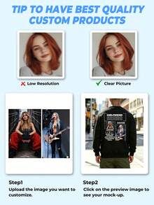 Unisex Custom Front & Back Photo Print Crew Neck Sweatshirt, DIY Upload Text Logo Loose Fleece Pullover, Personalized Family Couple Pet Gift - Black - View 3