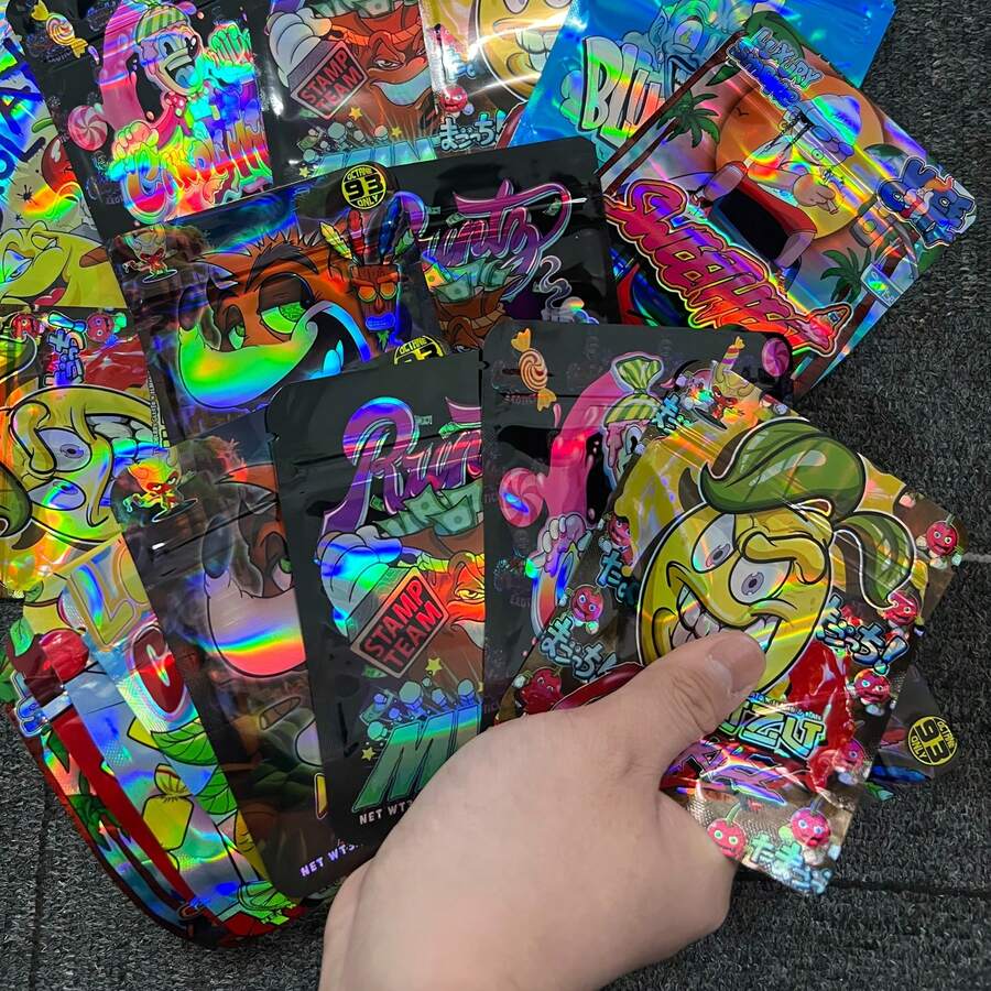 50/100PCS Reusable Mixed 3.5g Large Size Mixed Laser Zipper Bags, Mylar Bags, Plastic, Odor-Proof, Polyethylene Film, For Jewelry Collection, Artwork, Handicrafts, Sewing, Suitable For Parties, Party Supplies, Party Decorations, Scientific Packaging - View 1