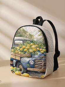 1pc Rhombus Pattern Backpack, School Bag, Storage Bag, Travel Storage Backpack, Fruit Print Design, Large Capacity Foldable Easy Storage Bag, Lightweight Burden Reduction, Reinforced Double Shoulder Straps + Zipper Closure, Large Capacity Storage More Organized, Convenient And Practical For Accessing Items, Can Be Used As Student School Bag, Girl's Commuter Backpack, Short Trip Bag, Campus Casual Backpack, Suitable For School Books, Daily Commute, Outdoor Travel - Multicolor - View 2