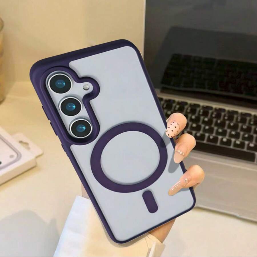 馬卡龍色磁吸透明極簡手機殼，適用於 iPhone X XR XS Max 11 12 13 14 Pro Max 15 15 Pro 16 16 Pro Max 17 17 Pro Max Galaxy S22 23 24 Plus 25 25 Ultra 26 26 Plus 26 Ultra - 暗紫色 - 查看 1
