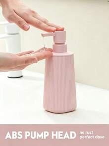 1pc Striped Pink Liquid Soap Dispenser, Modern Round Plastic Bottle, Suitable For Bathroom Hand Soap And Kitchen Dish Soap, Home Bathroom Decor, Autumn Decor, Back To School - A - View 6