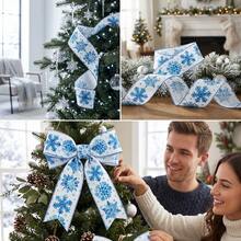 Winter Christmas Watercolor Blue Snowflake Decorative Ribbon 2 Rolls, 6.3cm/2.5inch Wide, Total Length 5.9m - For Christmas Wreaths, Bow Making, DIY Gift Wrapping - Blue Snowflake - View 3