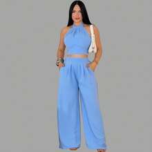 Women's Duna Cropped Top And Wide-Leg Pants Set, Summer Style - 淺藍色 - 查看 2