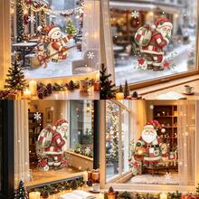1pc Christmas Window Sticker, Retro Checkered Santa, Snowman And Reindeer Glass Sticker, Vinyl Reusable Sticker, Suitable For Home Store Windows, Holiday Party Decorations - Multicolor - View 5