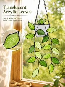 5PCSGreen Plant Window Suncatcher, Stained Window Hanging, Handcrafted Faux Plant Stained Glass Panel Sun Catcher For Plant Lovers, Unique Home Indoor&Outdoor Decor - Multiple Styles - View 10