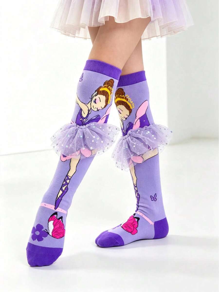 1 Pair Cute Little Girl Dance Socks, Fun Crazy Over-The-Knee Socks, Dance Skirt Decor Socks For Party Dress-Up - Multicolor - View 1