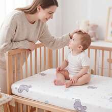 2件組嬰兒100%純棉卡通印花包床單，透氣吸濕床墊套床單組，四季適用拼布床墊保護套，多尺寸可選 - 星星小象+愛心小熊 - 查看 6