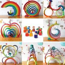 1 Set Wooden Rainbow Blocks Montessori Rainbow Arch Blocks With Figures And Balls, Children's Educational Stacking Toy For Kindergarten Early Education - Multicolor - View 8