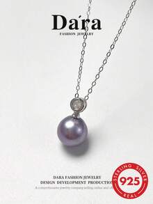 DARA Freshwater Purple Pearl Pendant S925 Silver 10-11mm Round High Luster Zirconia Inlaid Single Pearl Classic Luxury Gift Box Style - Purple - View 1