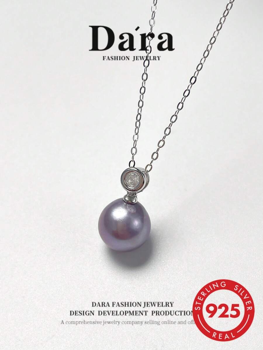 DARA Freshwater Purple Pearl Pendant S925 Silver 10-11mm Round High Luster Zirconia Inlaid Single Pearl Classic Luxury Gift Box Style - Purple - View 1