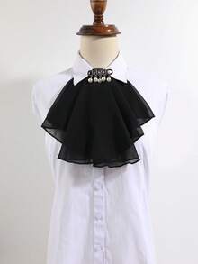 1pc Court Style Lace Satin Multi-Layer Ruffle Fake Collar With Pearl Chain Decoration, Versatile Shirt Collar Accessory - Multicolor - View 3