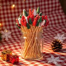 3/10/20/30/50/100/200pcs 3-Color Christmas Tree Bamboo Skewers, Cartoon Tree Shaped Cake Toppers, Fruit Platter Cold Appetizer Dessert Decoration, Christmas Party Table Atmosphere Decor - Multicolor - View 6