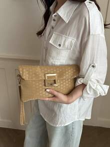 New Fashion Women's Envelope Bag, Versatile Solid Color Handbag, Large Capacity Casual Tote - Khaki - View 9