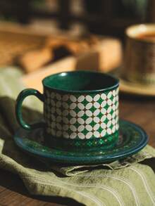 DearDali Set Cangkir dan Piring Keramik 1 Buah, Cangkir Kopi Vintage dengan Desain Pola Geometris, Set Teh Sore, Cangkir Hadiah Artistik, Peralatan Makan Restoran, Mug, Cangkir Hadiah Thanksgiving, Cangkir Dekorasi Meja, Hadiah, Ornamen Dekorasi Rumah - MultiWarna - View 9