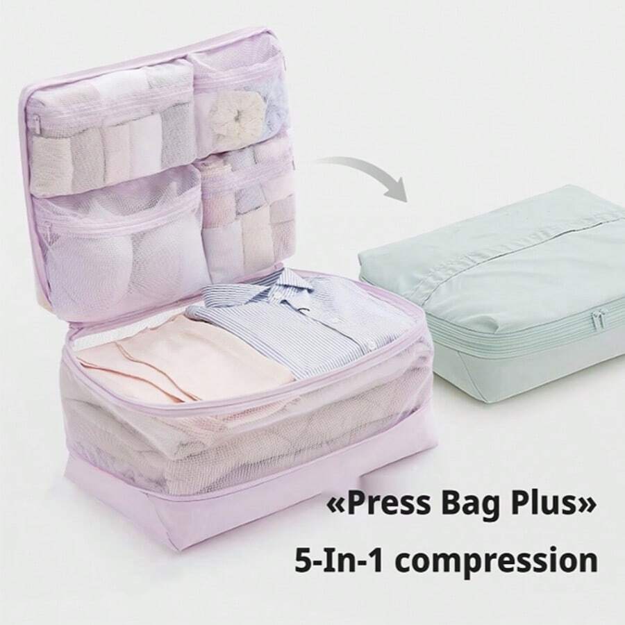 Travel Luggage Organizer Bag, Home Storage Bag, Large Capacity Multi-Compartment Partitioned Storage, Compressible Volume, Compatible With Luggage Handle, Multi-Functional All-In-One Travel Storage Bag, 5-Zone Clothing And Underwear Organizer, Portable Large Capacity Luggage Bag - Multicolor - View 1