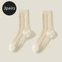 3/6 Pairs Thickened Diagonal Rib Mid-Calf Socks, Warm And Comfortable, Solid Color Long Socks, Moon Socks, Antibacterial And Moisture-Absorbing, Comfortable And Warm, Suitable For Sports, Home, Casual And Commuting - Multicolor - View 7
