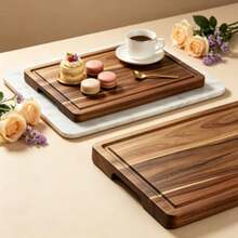 Large Heavy-Duty Acacia Wood Cheese Board/Cutting Board With Juice Groove And Non-Slip Feet - Suitable For Kitchen, BBQ, Serving Tray, Large Cutting Board For Meat, Vegetables And Fruit, Polished For Extra Durability - View 4