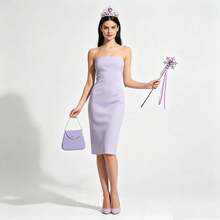 Purple 3-Piece Princess Daily Outfit Set, Includes 1 Fairy, 1 Crown, 1 Handbag, Suitable For Daily Wear,Halloween - Purple - View 2