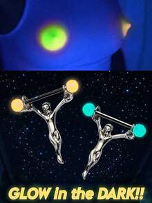 12pcs Multicolor Fluorescent Ball Tongue Studs Nipple Rings Piercing Jewelry, UV Resistant Hypoallergenic, Back To School Halloween Gift - Glow-in-the-dark - View 3