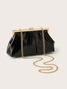 Large Capacity Fashionable Elegant PU Leather Women's Clutch, Elegant Evening Handbag, Formal Ball Gown Wedding Bag, Suitable For Women's Daily Commute Or Date, Also Suitable For Party, Wedding, Ball, Evening/Banquet Occasions, Can Be Matched With Wedding Dress, Formal Gown, Ball Gown, Birthday Dress. - Black - View 5