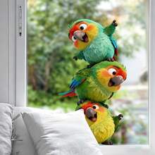 1pc Healing Style 3 Cute Parrots Glass Sticker, Realistic 3D Effect, Removable Without Residue, Essential For Window Decoration - Multicolor - View 2