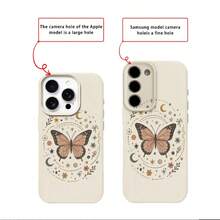1pc TPU Material Vintage Brown Tone Star Moon Butterfly Galaxy Pattern Phone Case Suitable For IPhone 17 Pro Max/17/16 Pro Max/15/13/12/11/ S20 FE/A15/S24/A55/ Note 11/Note 12/Note 13 Pro Full Coverage Anti-Drop Soft Shell Phone Protective Cover - White - View 8