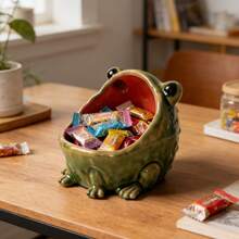 1 Cute Frog Candy Tray, Fun Big Mouth Figurine, Suitable For Key Tray Foyer Desktop, Ceramic Frog Shaped Jewelry Dish Tray, Fun Candy Dish And Cookie Jar, Suitable For Home Kitchen Office Desktop Decoration - Multicolor - View 5