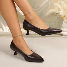 Women's Low Heel High Heels, Fashion Classic Elegant Versatile High Heels, Spring/Autumn Comfortable Closed Toe Design, Suitable For Wedding, Party, Walking, Birthday, Work, Office Daily Wear Pumps - Brown - View 13