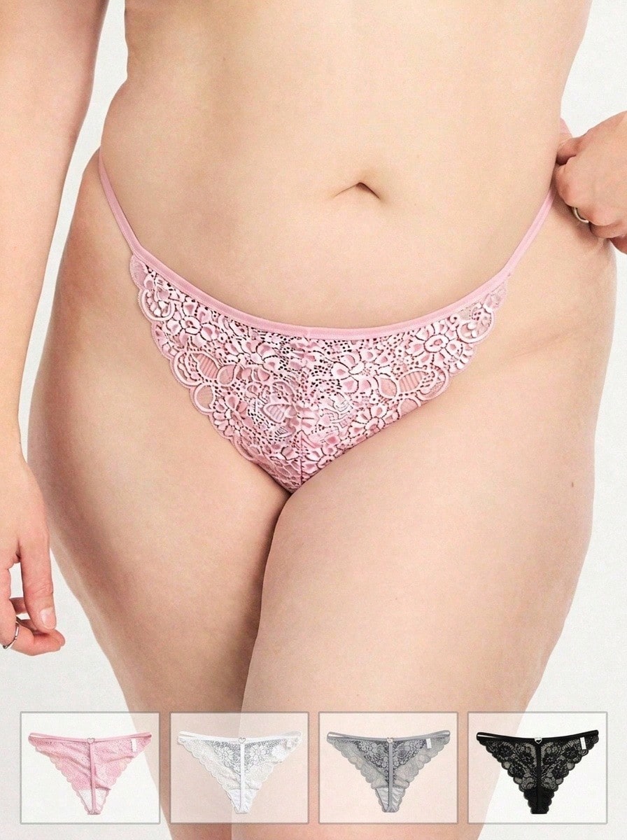Aesletic 4pcs/Pack Plus Size Women Lace Patchwork Seamless Thong Panties - Multicolor - View 1
