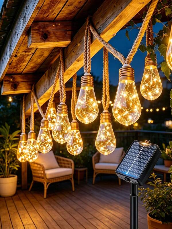 16 LED Solar Powered Rope Papaya String Lights, Garden Decoration Fairy Lights, IP44 Waterproof, 8 Lighting Modes, Suitable For Garden, Patio, Pergola, Yard, Porch, Gazebo, Backyard, Christmas, Halloween And Holiday Decoration