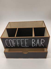 1pc Rustic Wooden Coffee Bar Storage Box, Countertop Coffee Bean Canister Organizer, Desktop Coffee Tea Condiment Storage Box, Rustic Style Coffee Accessories Storage Box, Bar Decor, Home Storage Organizer - Multicolor - View 7