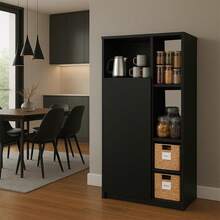 Mueble Alacena Despensero Organizador Multiusos Melamina de Alta Resistencia, con Puerta, Estantes y Repisas Ajustables, Color Negro - Negro - Ver 4