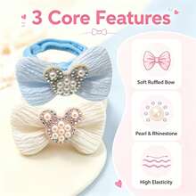 Coleteros de tela con lazo estilo Disney Minnie, perlas y strass, accesorios para el cabello de decoración navideña y de Halloween, beige y azul, 2 colores disponibles - Multicolor - Ver 10
