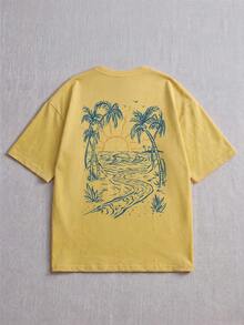 Kaos Lengan Pendek Pria Gaya Liburan Pantai Motif Pulau | Cocok Untuk Pakaian Musim Panas | Nyaman dan Bernapas | Memimpin Tren Fesyen - Kuning - View 5