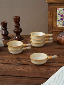 Japandi Retro Speckled Ceramic Handled Mini Bowl, Vintage Beige Condiment Dipping Sauce Dish, Small Appetizer Snack Serving Plate Household Kitchen Table Decor - Multicolor - View 1