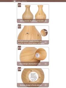 Pelembap Udara Ultrasonik Mini Motif Kayu yang Lucu, Diffuser Aromaterapi Senyap Bertenaga USB, dengan Lampu Ambient LED Berubah Warna, Penyemprot Kabut Dingin Portabel, Aksesori Pengharum Ruangan untuk Meja, Hadiah Sempurna untuk Dekorasi Interior Rumah, Kamar Tidur, Kantor, Perjalanan, dan Mobil - View 10