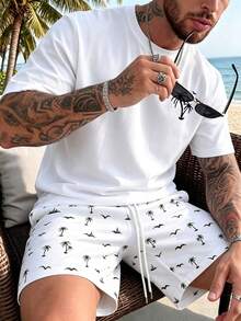 Men's Summer Round Neck Casual T-Shirt And Shorts Set - White - View 1