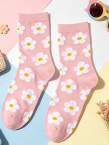 1/5 Pairs Flower Print Crew Socks - Multicolor - View 7