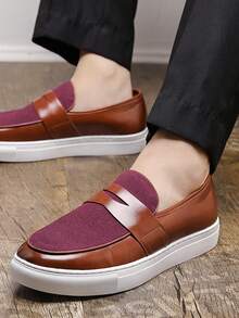 Men's Loafers Fashion New British Style Slip-On Flat Shoes Suede Matte Soft Sole Shoes - Red - View 9