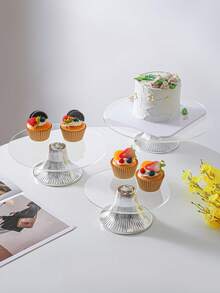 Gold & Silver Metal Base Acrylic Cake Stand, Transparent Dessert Display Tray, 1pc/3pcs Set, Large/Medium/Small, Suitable For Wedding, Birthday, Eid Party, Home Decor - Silver - View 4