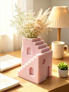 3D Printed Macaron Color Gradient Staircase Vase, Matte Texture Architectural Style Flower Arrangement Decor, Bedside Table Dried Flower Storage Ornament For Bedroom, Niche Premium Home Decor Craft - Multicolor - View 9