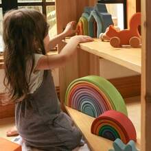 1 Set Wooden Rainbow Blocks Montessori Rainbow Arch Blocks With Figures And Balls, Children's Educational Stacking Toy For Kindergarten Early Education - Multicolor - View 3