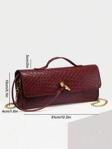 Tas Clutch Wanita Vintage Minimalis dengan Tekstur Tenun Imitasi Warna Merah Angola, Model Retro dengan Penutup dan Kunci, Kapasitas Besar. - Merah - View 4