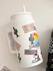 SNOOPY 1个大容量保温杯，便携旅行杯，不锈钢咖啡杯，高品质不锈钢吸管水瓶，茶杯 50盎司 - 彩色 - 查看 12