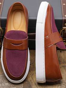 Men's Loafers Fashion New British Style Slip-On Flat Shoes Suede Matte Soft Sole Shoes - Red - View 1