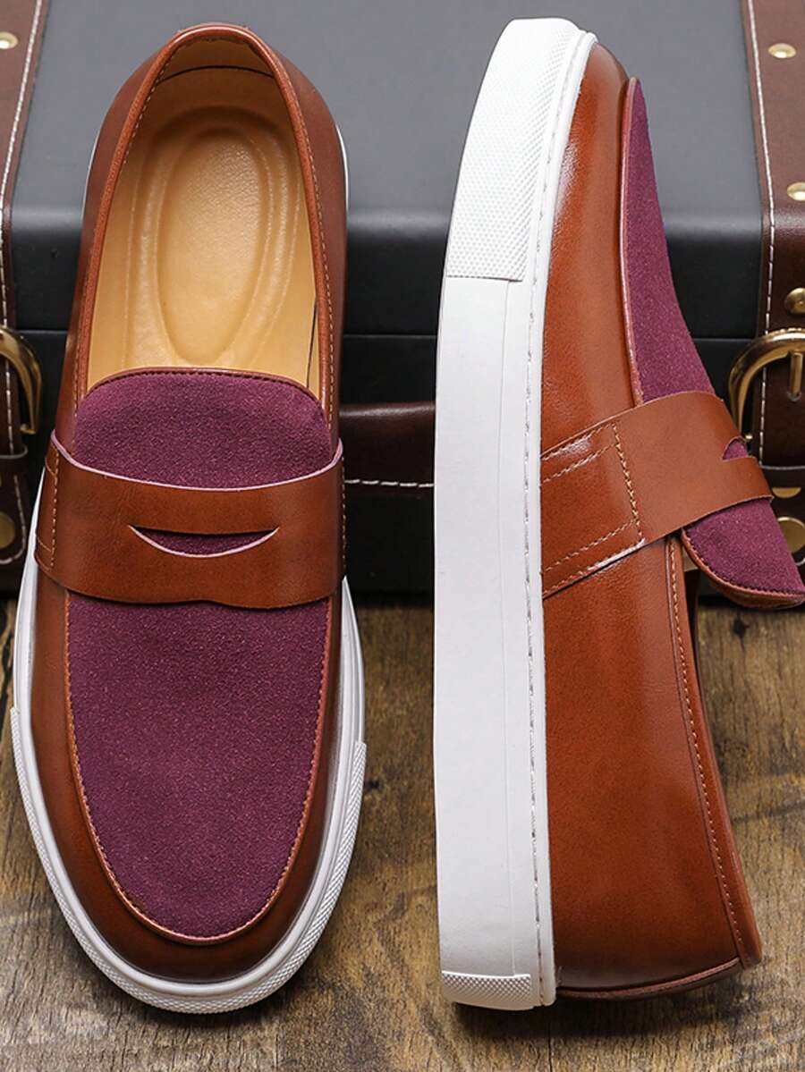 Men's Loafers Fashion New British Style Slip-On Flat Shoes Suede Matte Soft Sole Shoes - Red - View 1