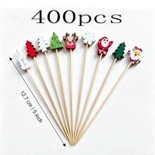 1/10/20/30/50/80/100/200/400pcs Christmas Theme Wooden Decorative Bamboo Skewers, Multiple Cartoon Designs Including Santa Claus, Reindeer, Christmas Tree, Snowflake, Snowman, Suitable For Christmas Party Holiday Gatherings, Can Decorate Fruit Platters, Cakes, Desserts, Create Festive Atmosphere, Home Party Tabletop Decoration Accessories - Multicolor - View 19